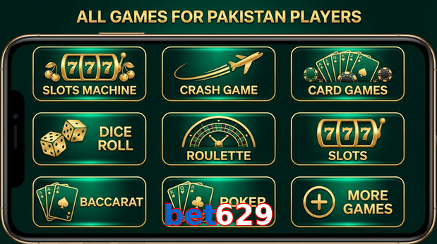 Main screen of Bet629 games page for PK players