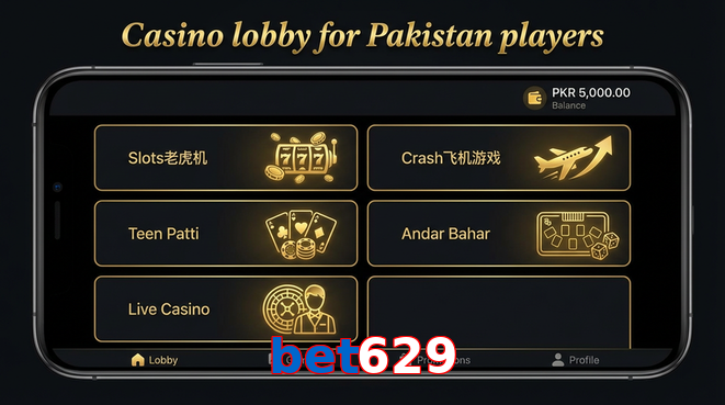Lobby view of Bet629 for Pakistan users